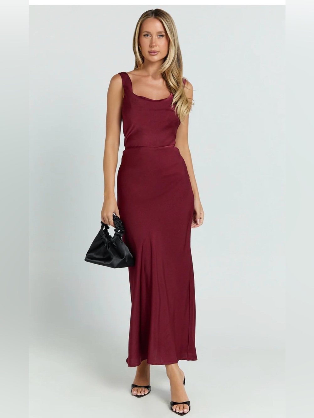 NWT Showpo Sleeveless Satin Look Slip Midi Dress in Wine size 12